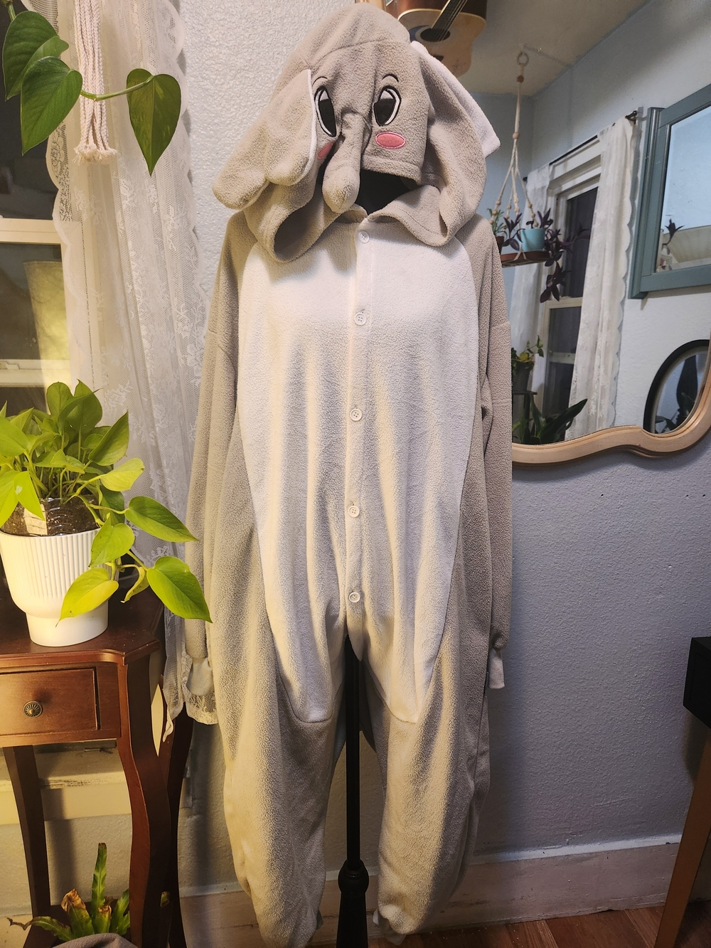 Cozy Elephant Hooded Onesie Pajamas - Gray & White